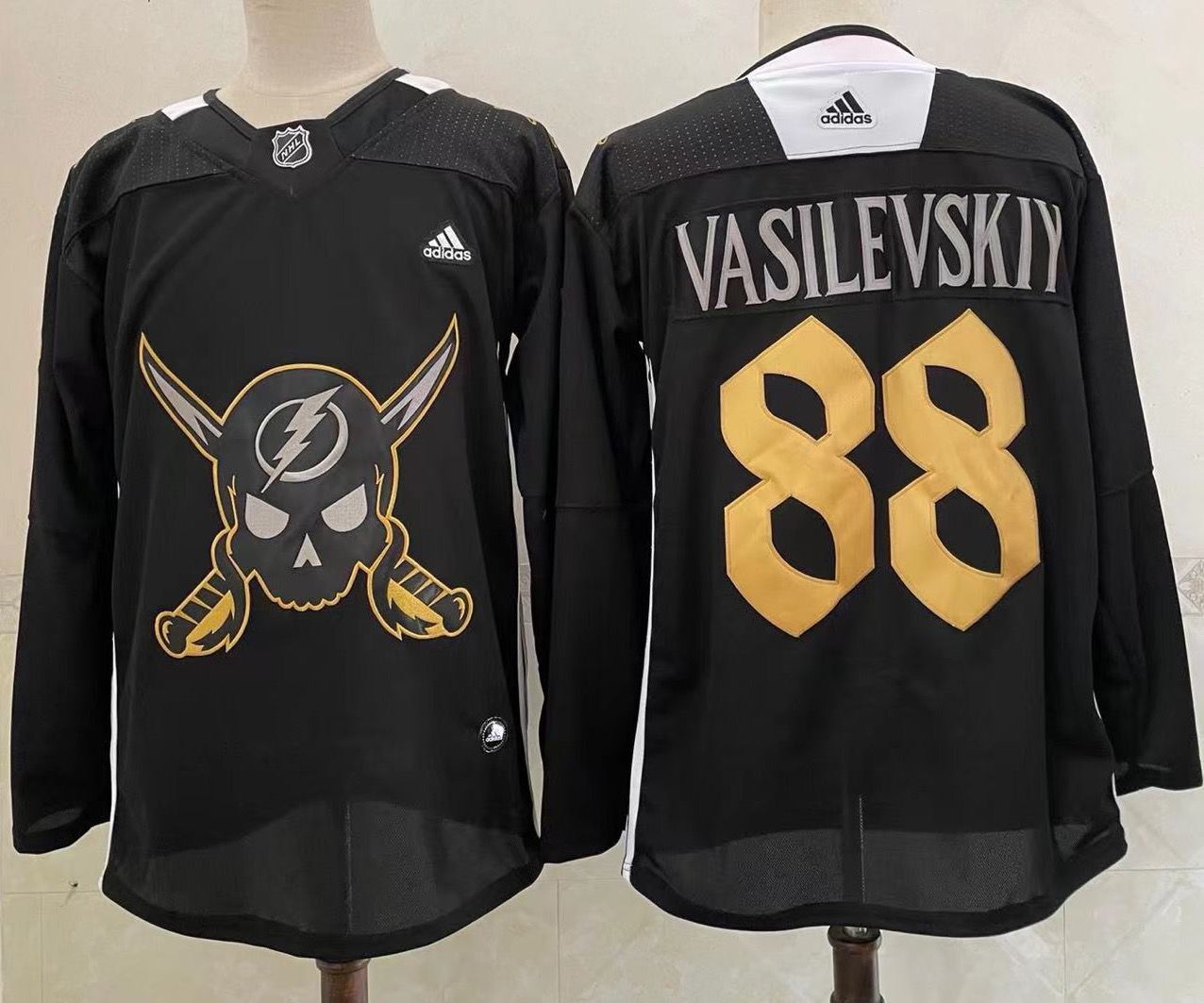 Cheap Men Tampa Bay Lightning 88 Vasilevskiy Black Classic Edition 2022 Adidas NHL Jersey